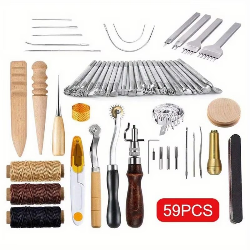 59PCS Leather Craft Set Hand T - Groover Stitching Tool ulasan dan harga